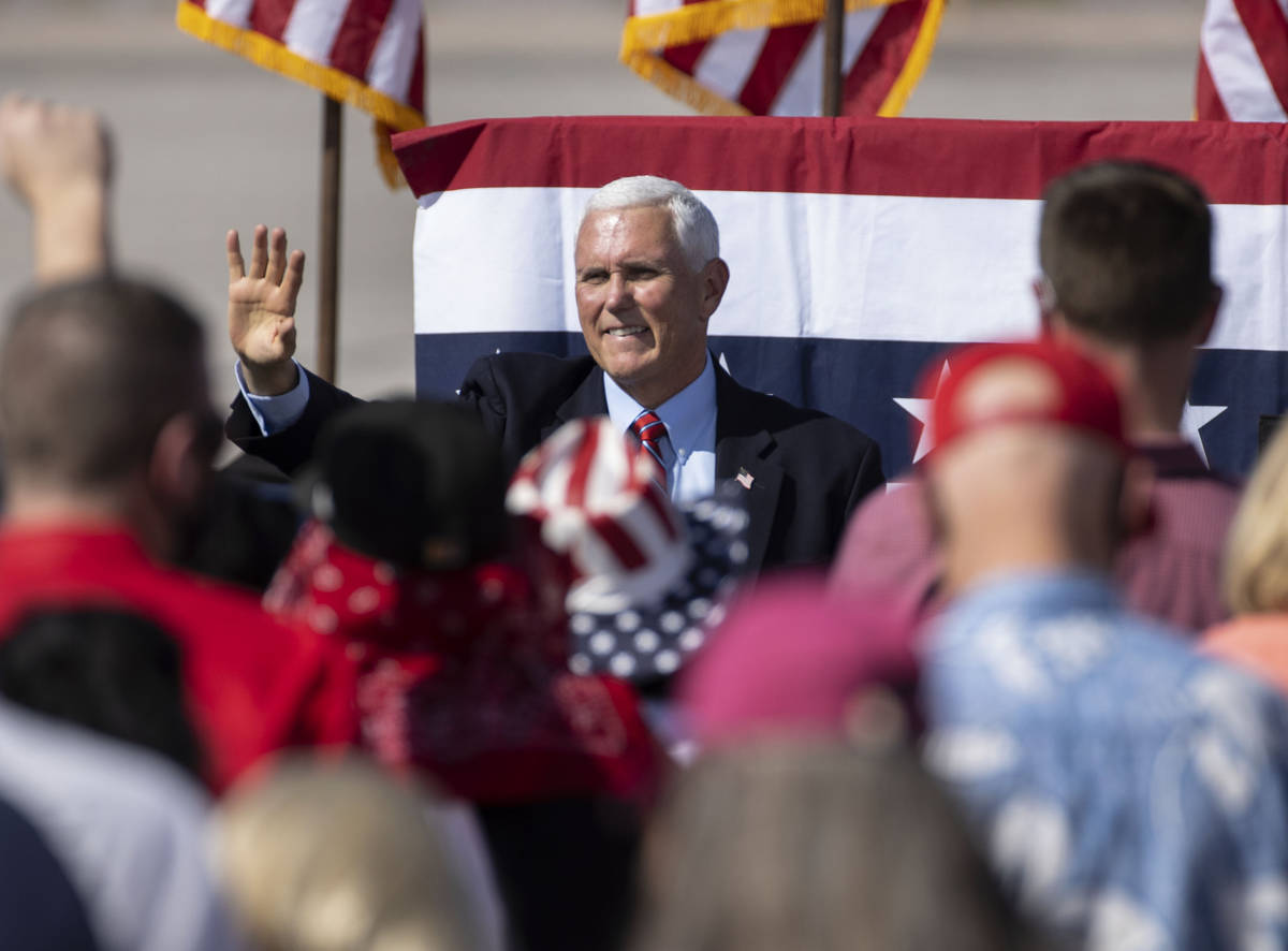 Vice President Mike Pence waves to the crowd after speaking at Make America Great Again event a ...