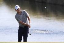 Emiliano Grillo hits the ball at the 18th hole during round one the 2020 Shriners Hospitals for ...