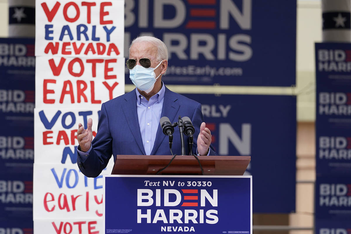 Democratic presidential candidate former Vice President Joe Biden speaks as he visits East Las ...