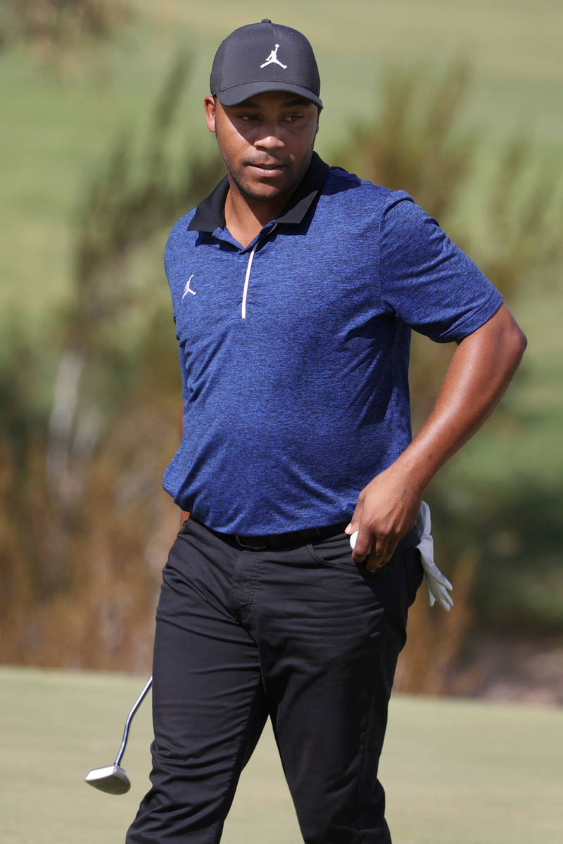 Harold Varner III walks off after completing the third hole during round two of the 2020 Shrine ...