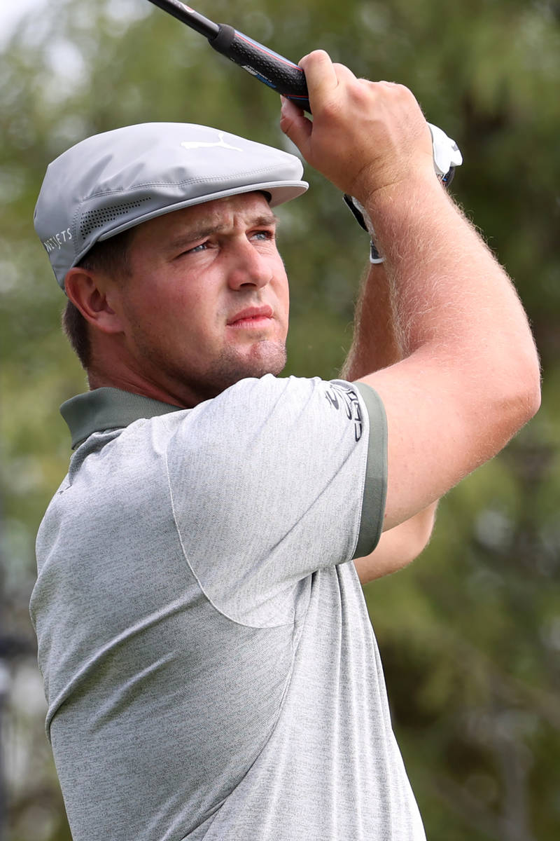 Bryson DeChambeau tees off at the fifth hole during round two of the 2020 Shriners Hospitals fo ...