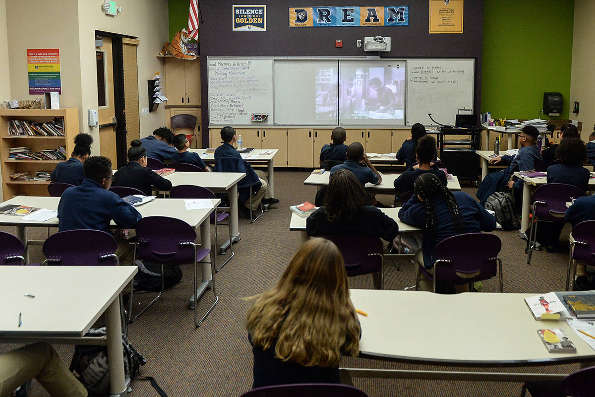 A seventh grade classroom studies English at Democracy Prep in Las Vegas, Tuesday, Jan. 22, 201 ...