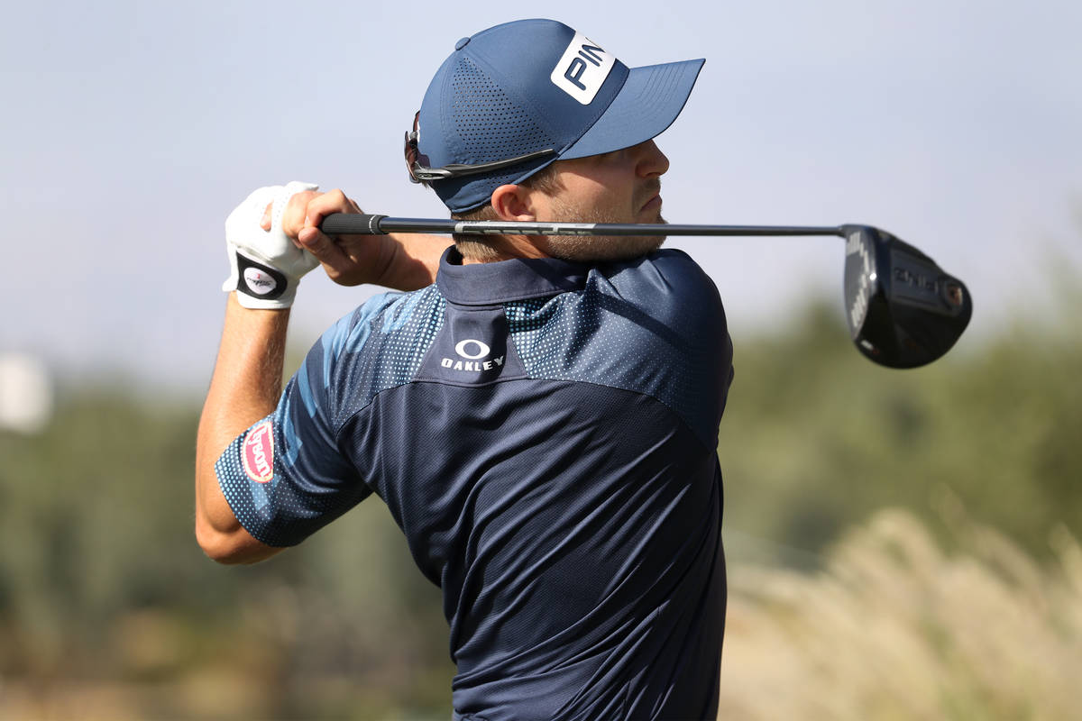 Austin Cook tees off at the fourth hole during round two of the 2020 Shriners Hospitals for Chi ...