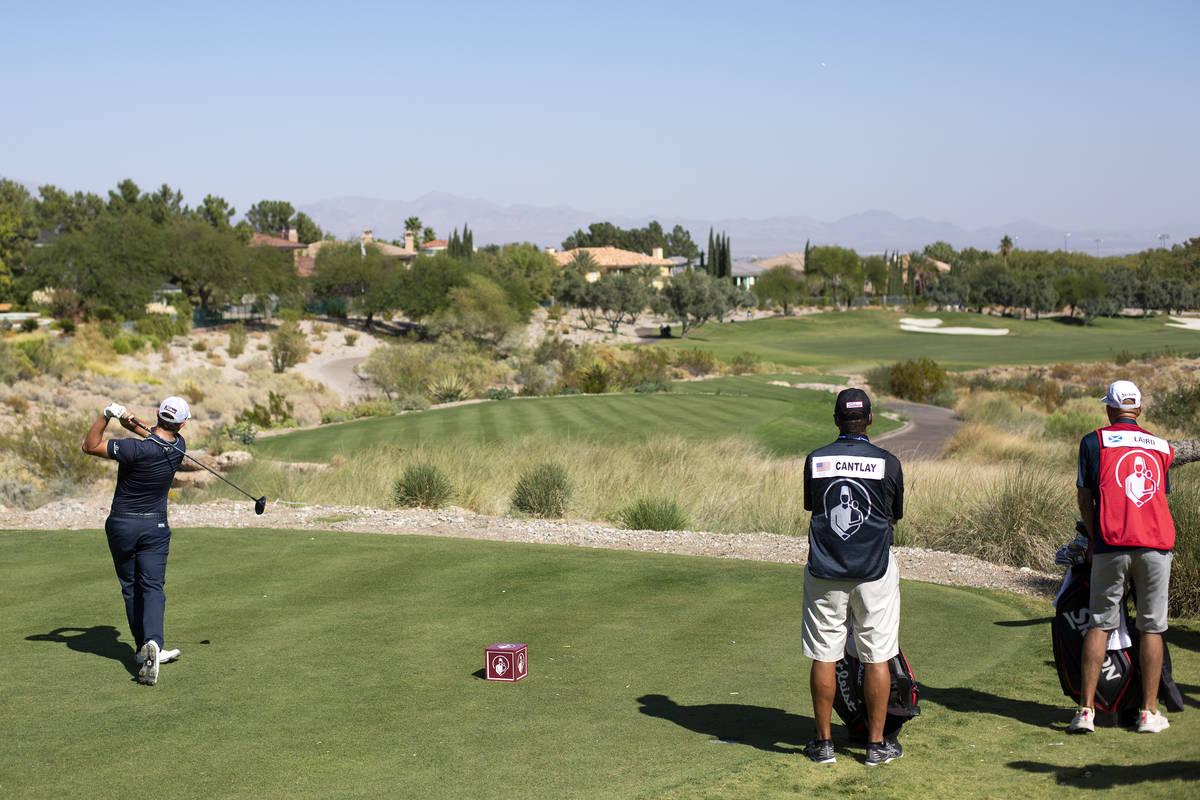 Patrick Cantlay tees off on the seventh hole during the final round of the 2020 Shriners Hospit ...