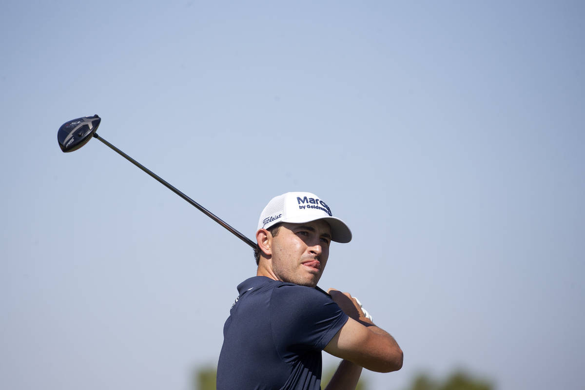 Patrick Cantley tees off on the first hole during the final round of the 2020 Shriners Hospital ...
