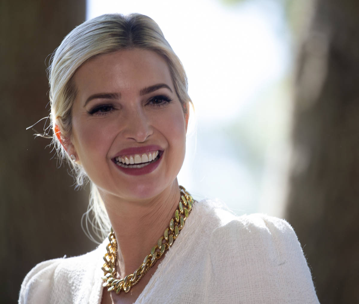 Ivanka Trump leaves the stage following a conversation with former White House deputy press sec ...