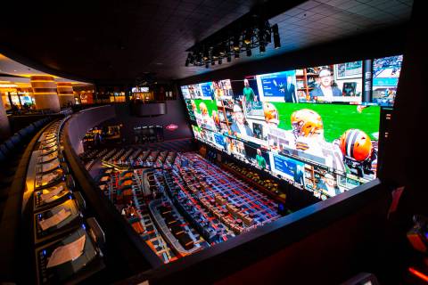 A view of the Circa Sportsbook from the second level during a tour of Circa, the first from-the ...