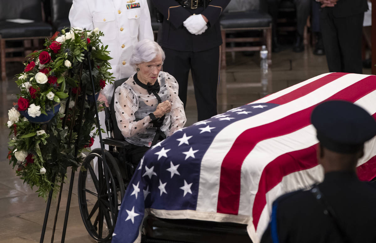 FILE - In this Aug. 31, 2018, file photo, Roberta McCain, the mother of Sen. John McCain of Ari ...