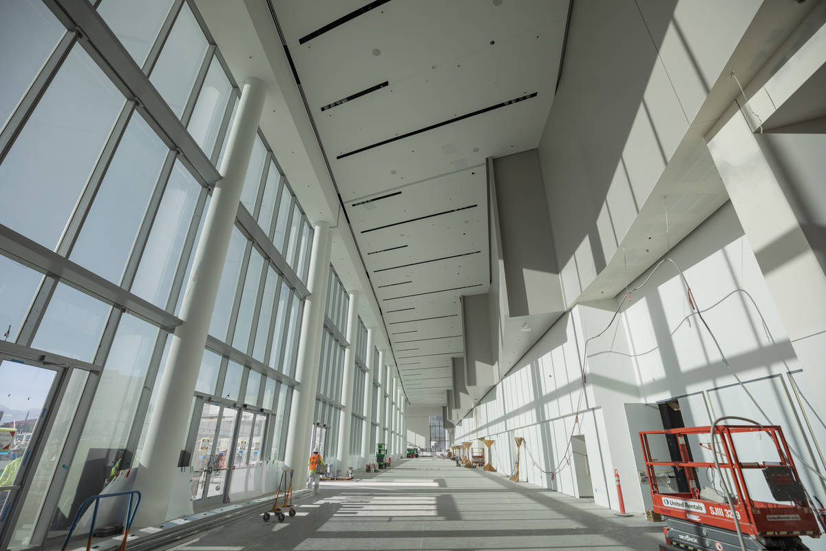 Construction occurs during a tour of the Las Vegas Convention Center West Hall, which has plans ...