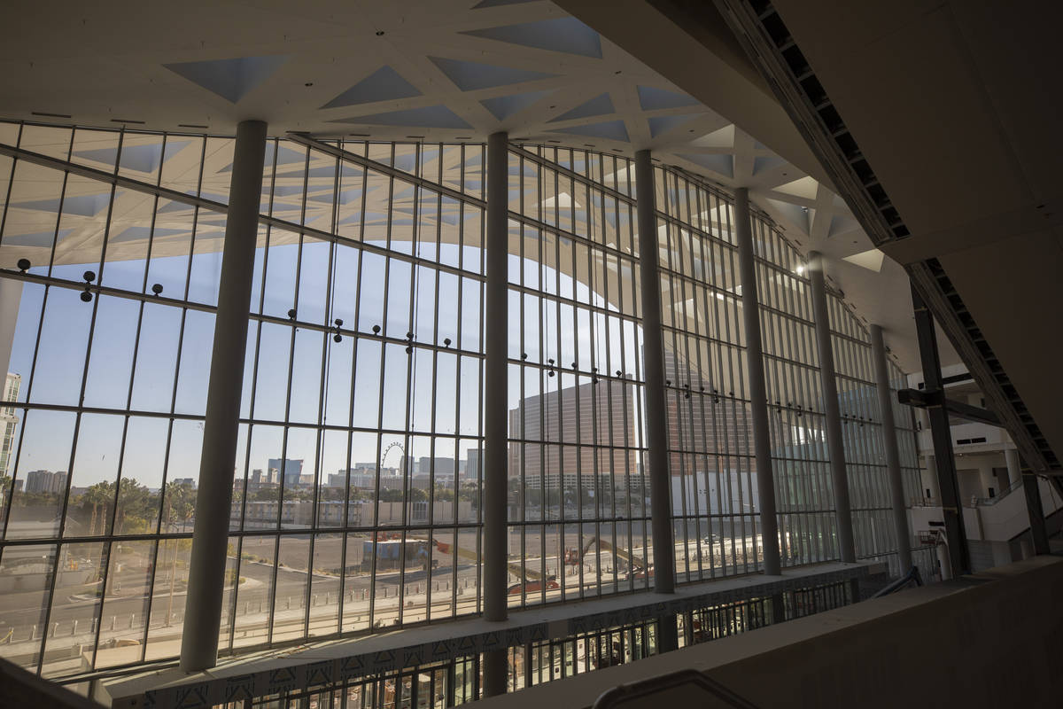 The Las Vegas Strip is seen from the main lobby and atrium during a tour of the Las Vegas Conve ...