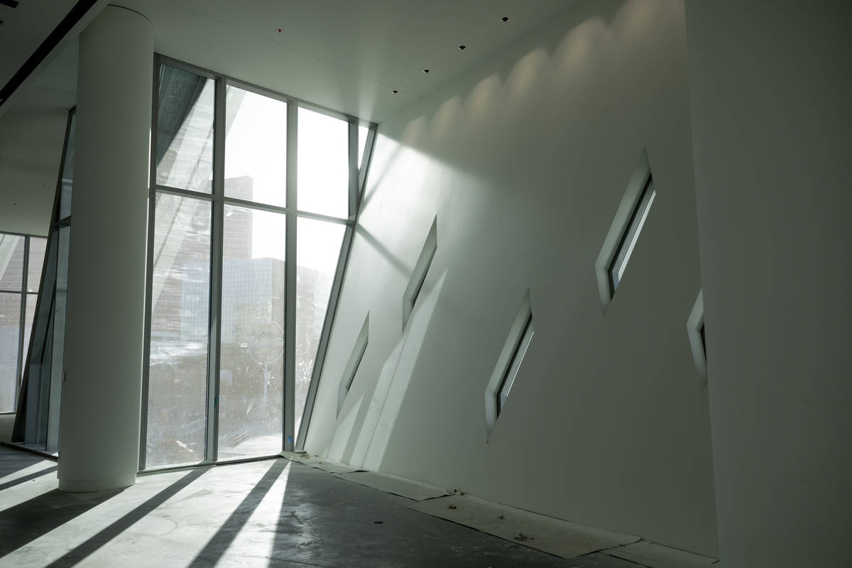 Windows of a hall connecting the Las Vegas Convention Center West Hall to the South Hall, is se ...