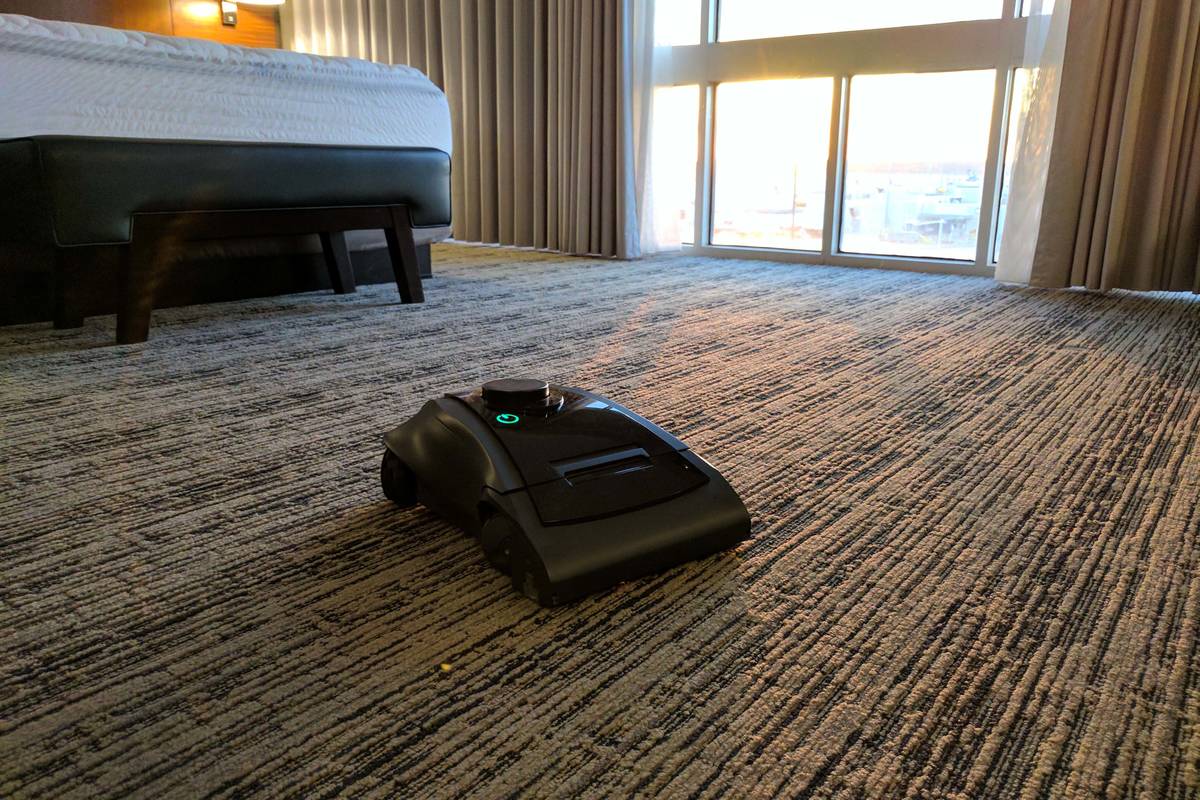 The latest version of the cleaning robot Rosie cleaning a hallway in a branded hotel in Texas i ...