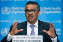 In this Monday, March 9, 2020 file photo, Tedros Adhanom Ghebreyesus, Director General of the W ...