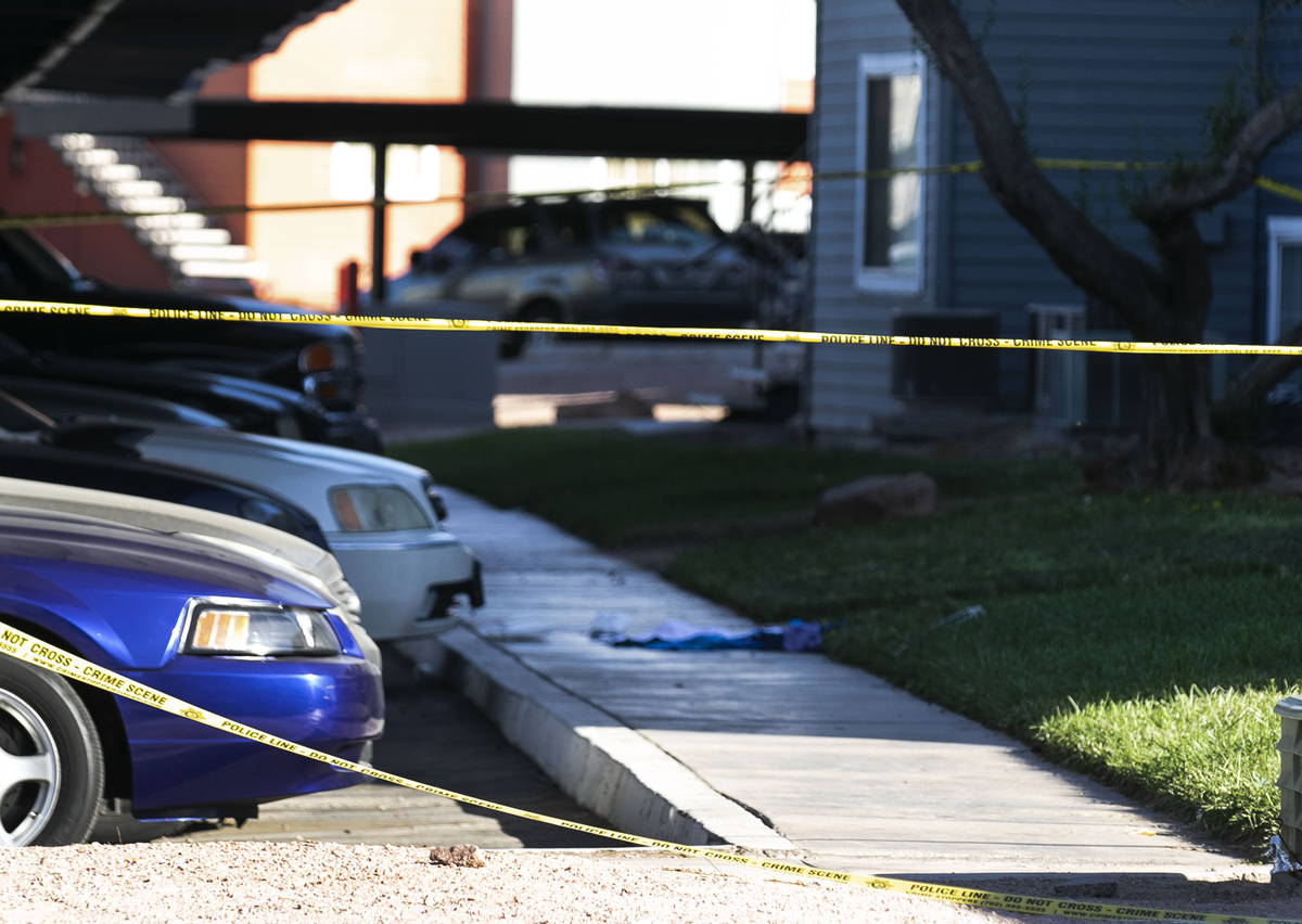 Las Vegas police investigate a stabbing at an apartment complex on 3070 S. Nellis Blvd., near V ...