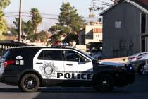 Las Vegas police investigate a stabbing at an apartment complex on 3070 S. Nellis Blvd., near V ...