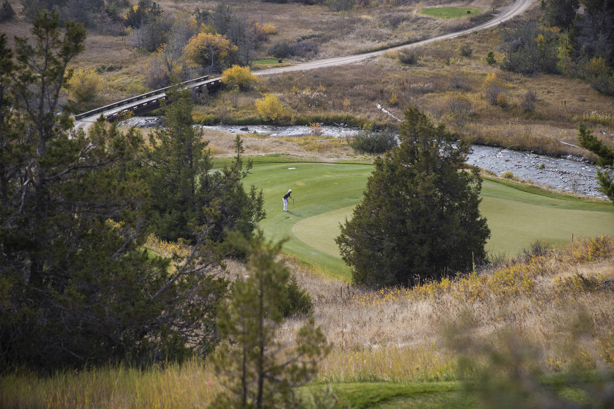 A player reads the green before putting at Rock Creek Cattle Company golf course on Friday, Oct ...