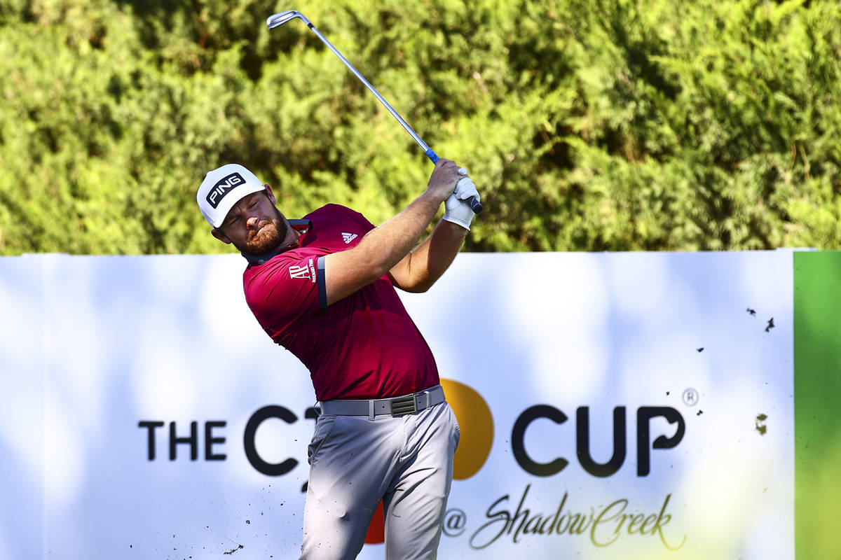 Tyrrell Hatton tees off at the fifth hole during the first round of the CJ Cup golf tournament ...