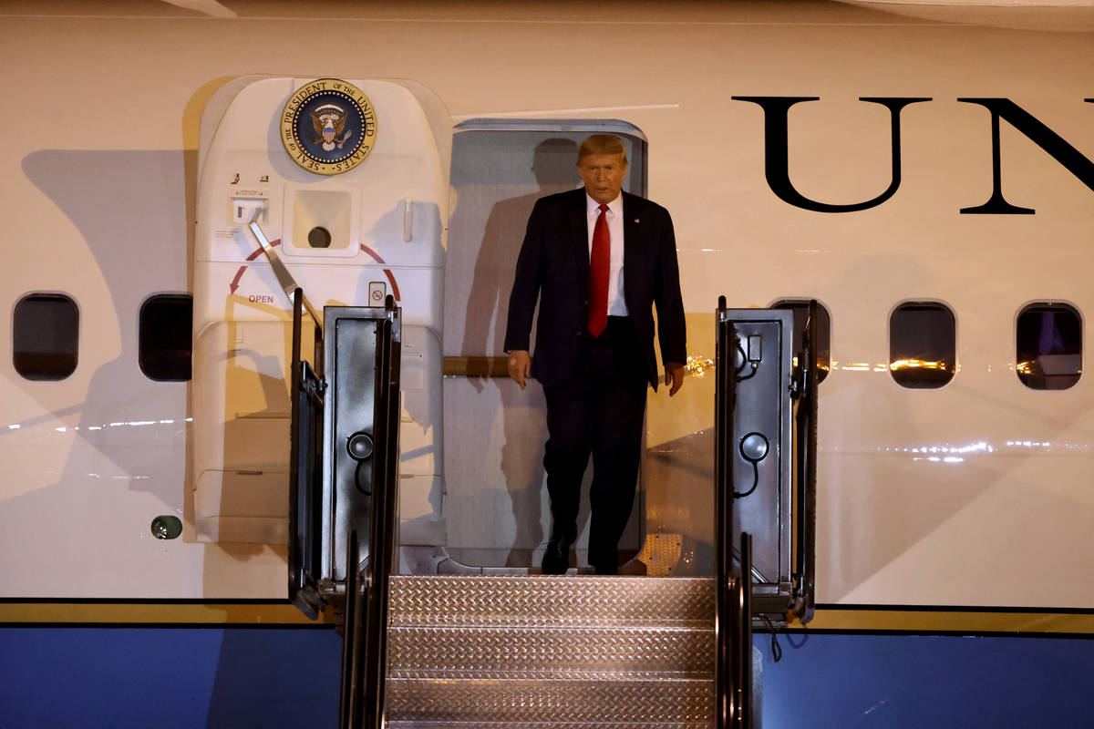 President Donald Trump at McCarran International Airport in Las Vegas after arriving onf Air Fo ...