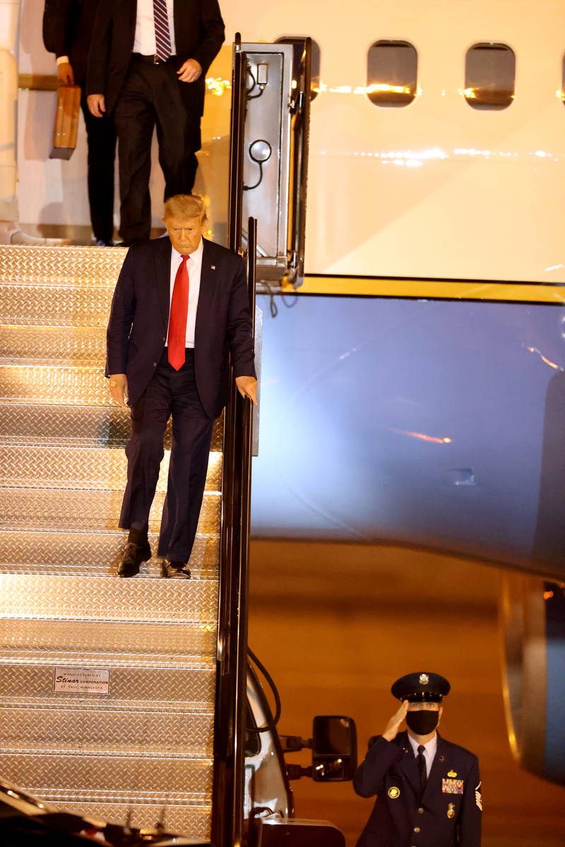 President Donald Trump at McCarran International Airport in Las Vegas after arriving on Air For ...