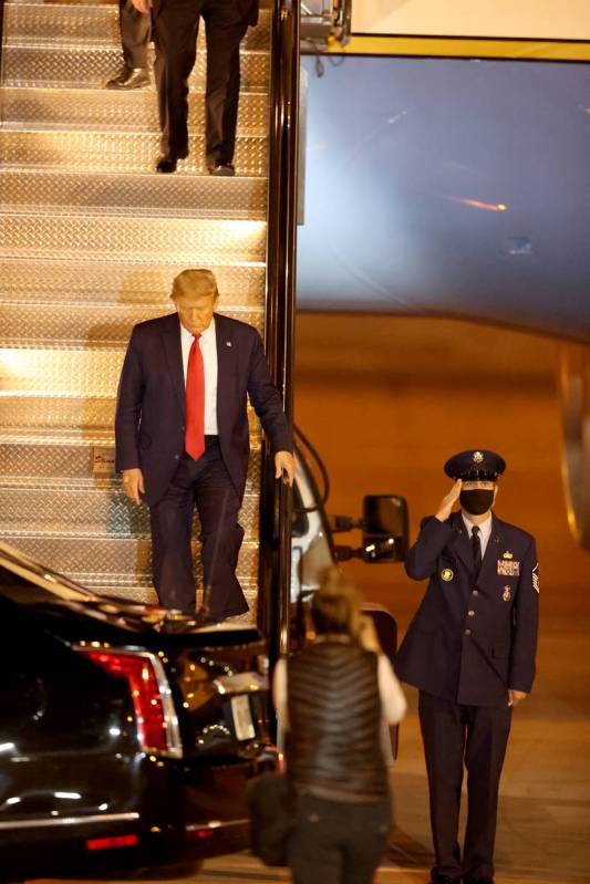 President Donald Trump at McCarran International Airport in Las Vegas after arriving on Air For ...