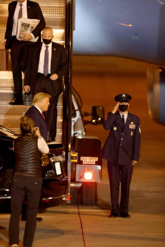 President Donald Trump at McCarran International Airport in Las Vegas after arriving on Air For ...
