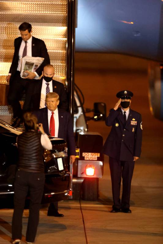 President Donald Trump at McCarran International Airport in Las Vegas after arriving on Air For ...