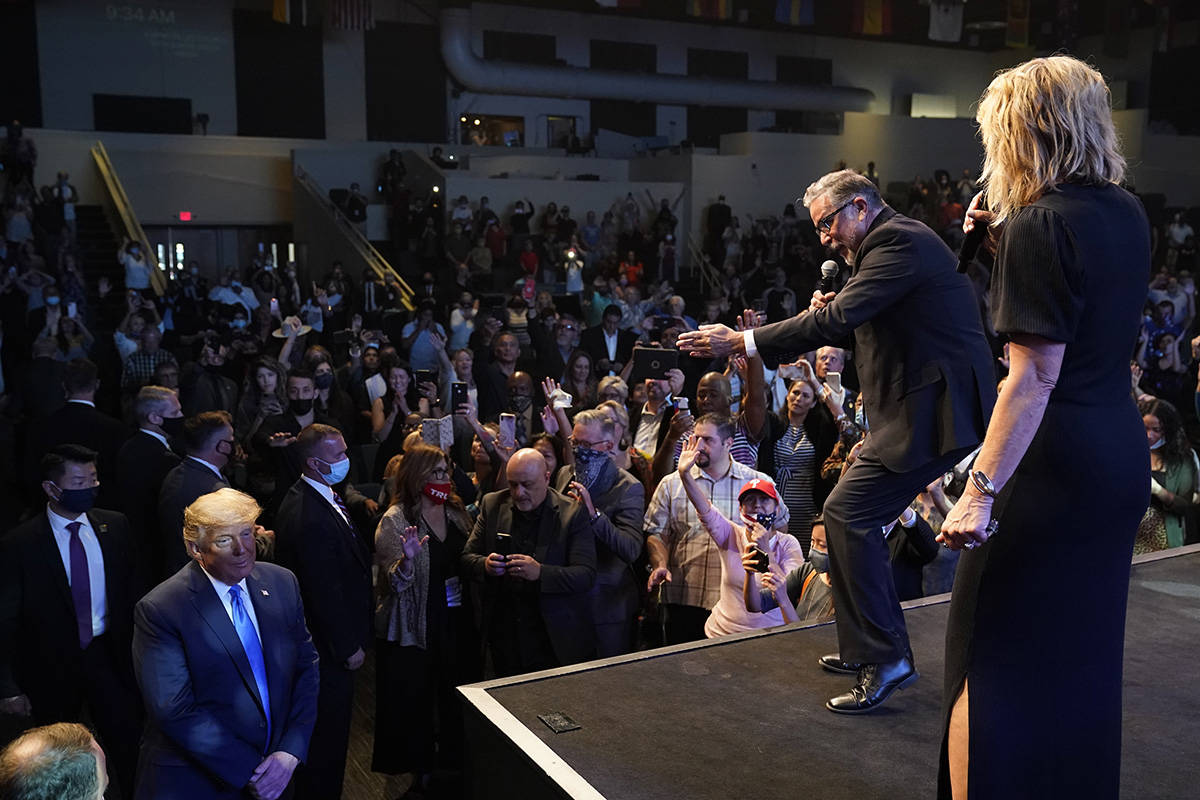 President Donald Trump attends church at International Church of Las Vegas, Sunday, Oct. 18, 20 ...