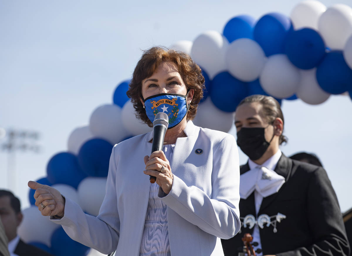 Sen. Jacky Rosen, D-Nev., speaks at an event to promote early voting at the East Las Vegas Comm ...