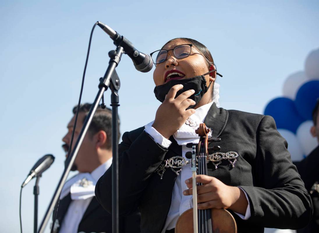 Members of Mariachi Nuestro Raices perform at a democratic event to promote early voting at the ...
