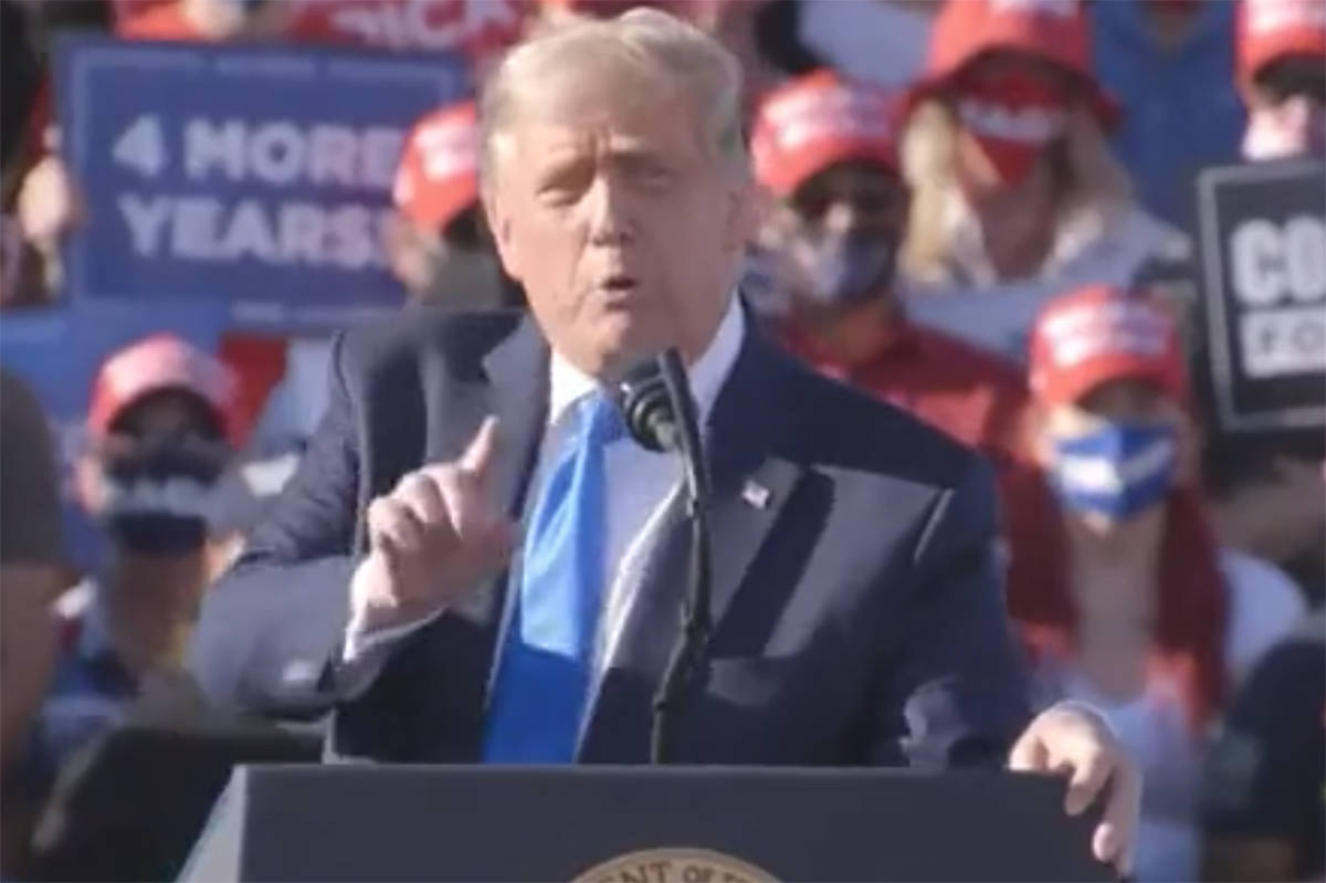 President Donald Trump speaks at a rally on Sunday in Carson City. (Facebook)
