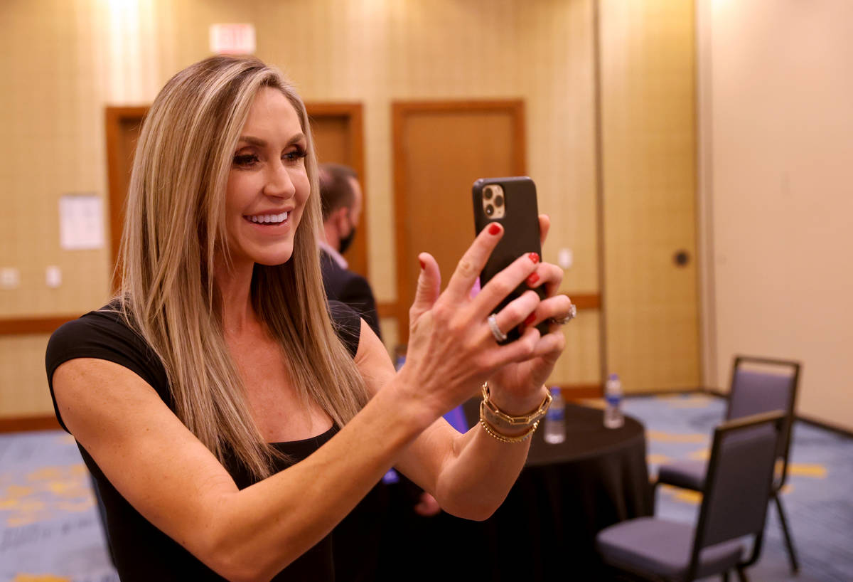 Lara Trump, daughter-in-law of President Donald Trump and wife of Eric Trump, takes a video cal ...