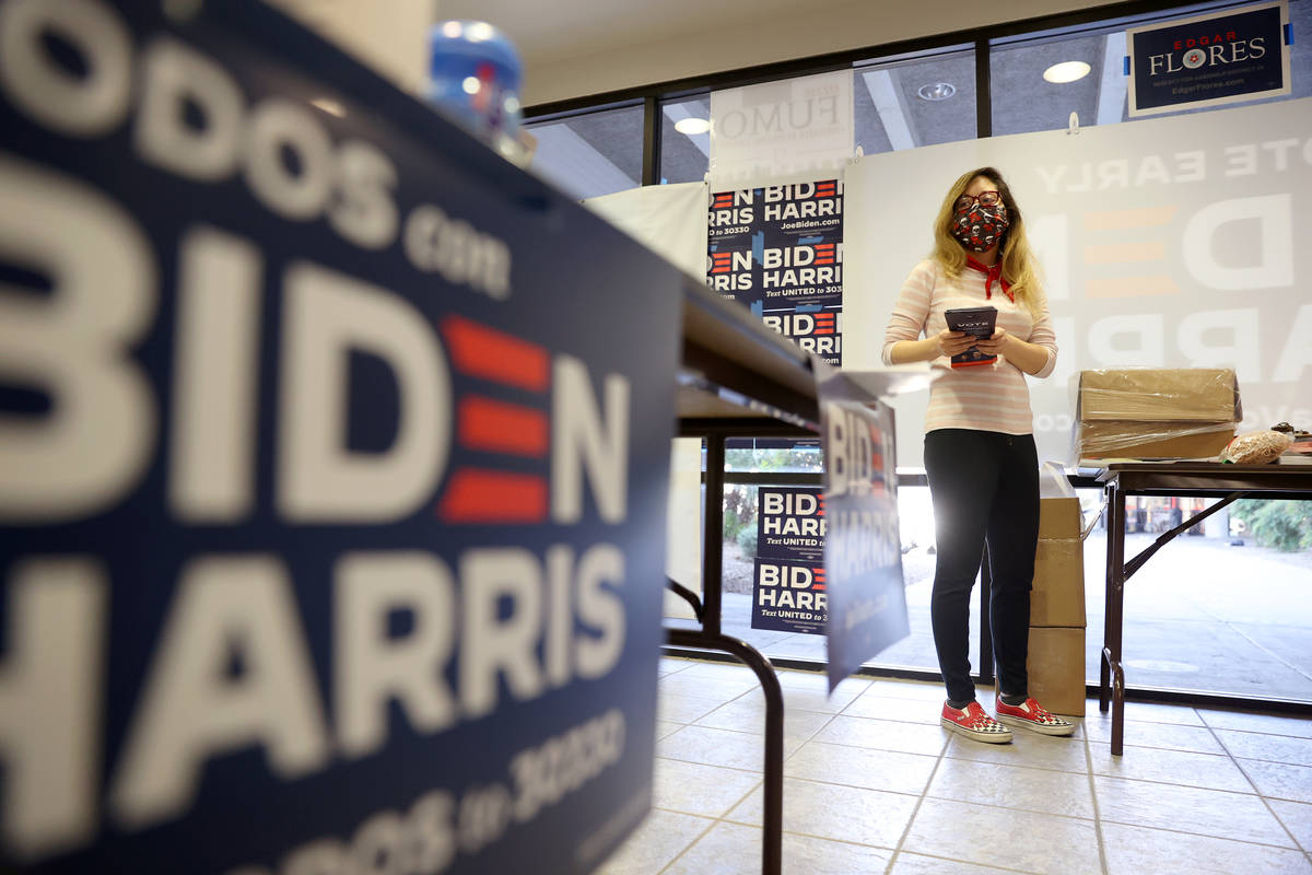 Voting Activation Director Jessa James works at the NV Dems east Las Vegas office in Las Vegas, ...