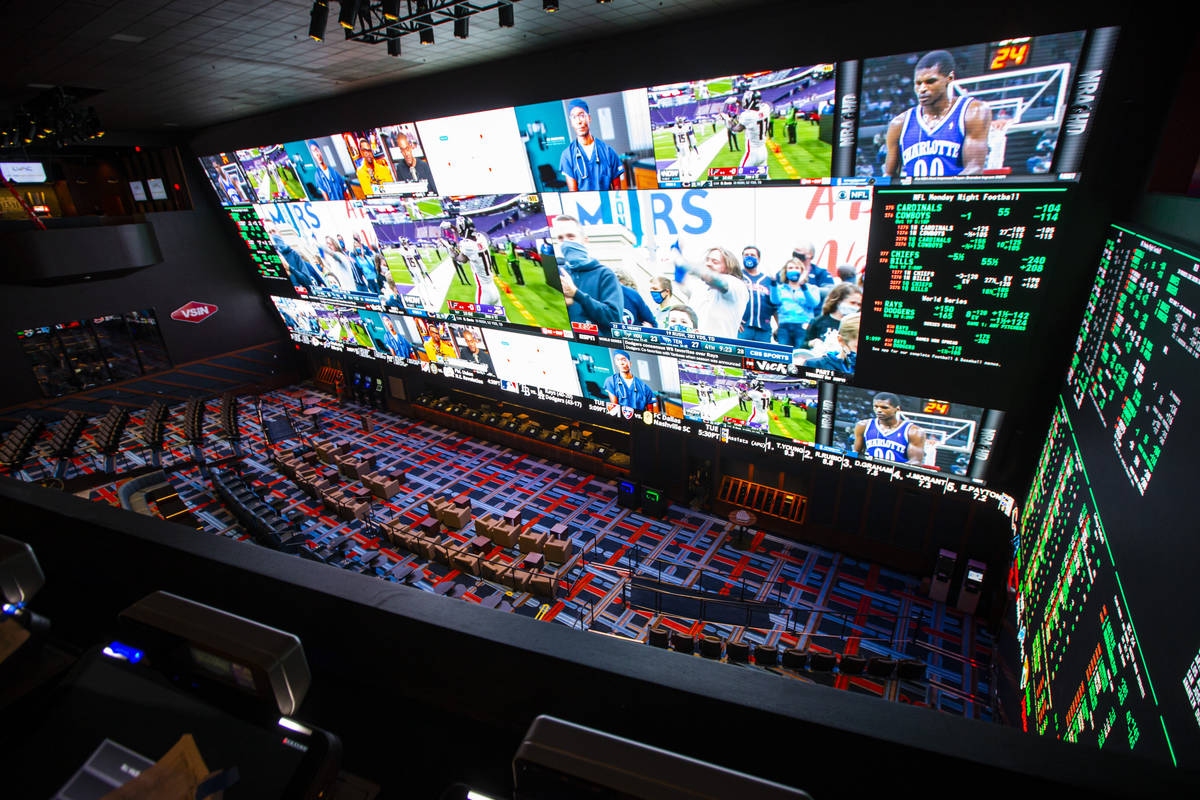 A view of the Circa Sportsbook from the second level during a tour of Circa, the first from-the ...