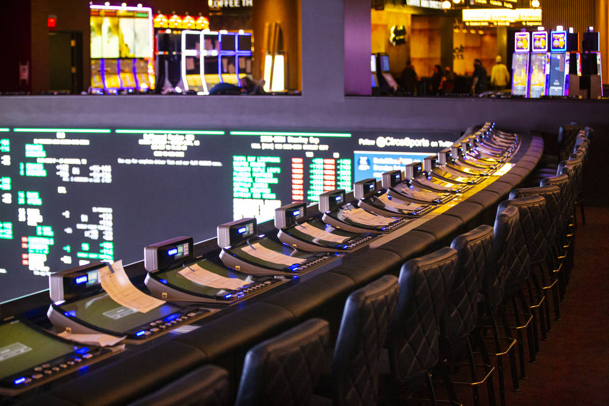 A view of the Circa Sportsbook from the second level during a tour of Circa, the first from-the ...