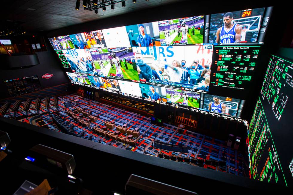 A view of the Circa Sportsbook from the second level during a tour of Circa, the first from-the ...