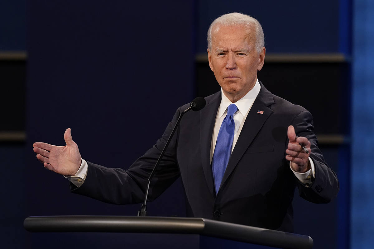 Democratic presidential candidate former Vice President Joe Biden gestures while speaking durin ...