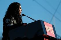 Cher addresses the crowds during the Power to the Polls event, hosted by the Women's March, at ...
