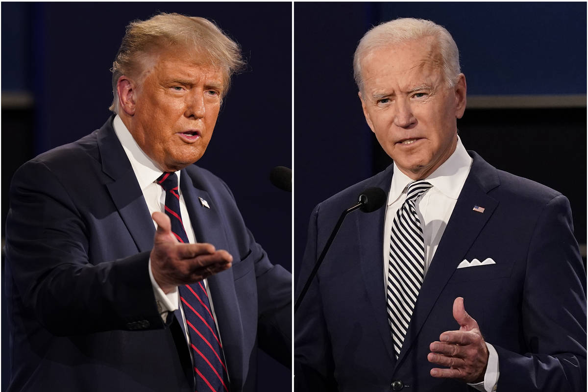 This combination of Sept. 29, 2020, file photos shows President Donald Trump, left, and former ...