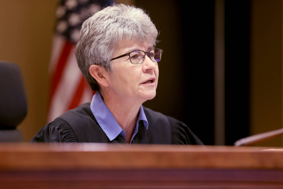 Nye County District Court Judge Kimberly Wanker presides during