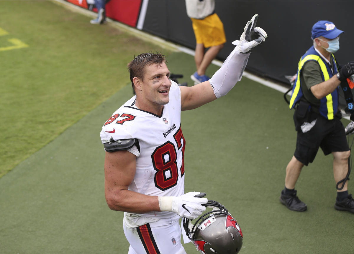 Tampa Bay Buccaneers tight end Rob Gronkowski (87) after an NFL football game against the Los A ...