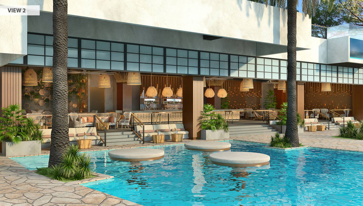 A rendering of the pool space. (Courtesy, Virgin Hotels Las Vegas)