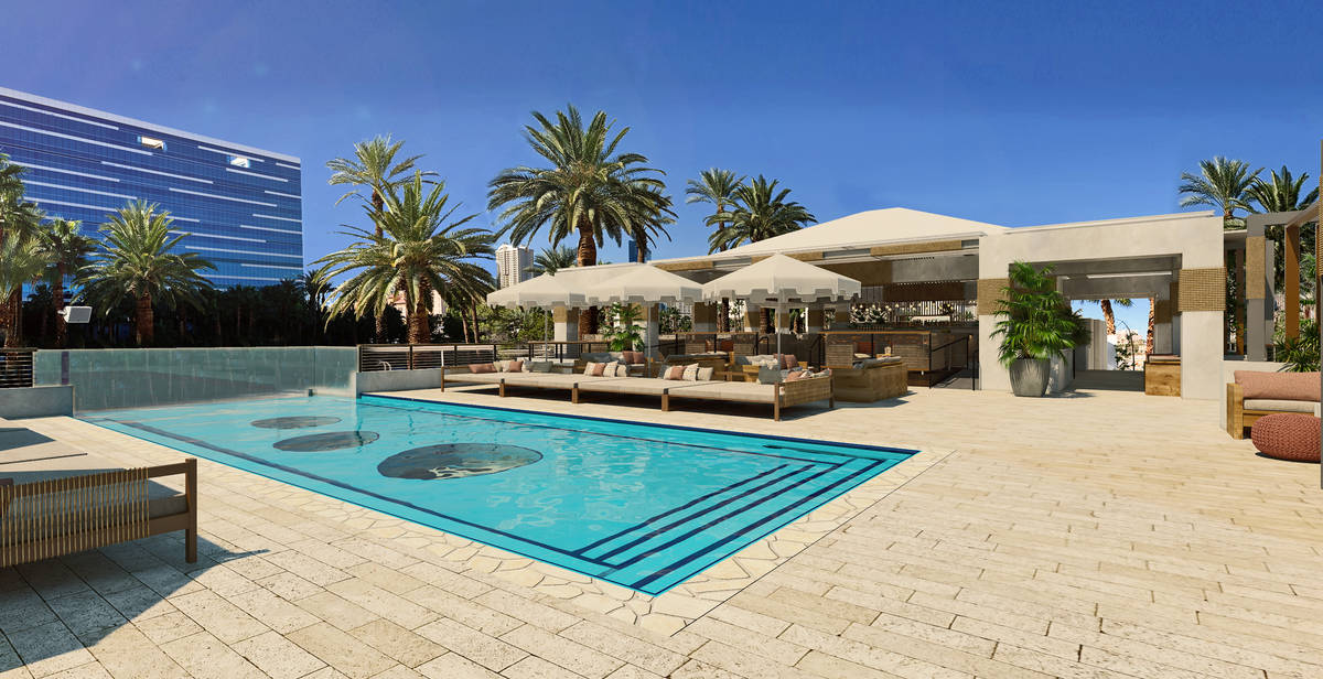 A rendering of the pool space. (Courtesy, Virgin Hotels Las Vegas)