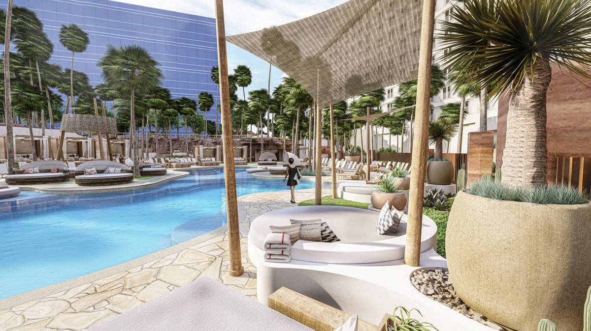 A rendering of the pool space. (Courtesy, Virgin Hotels Las Vegas)