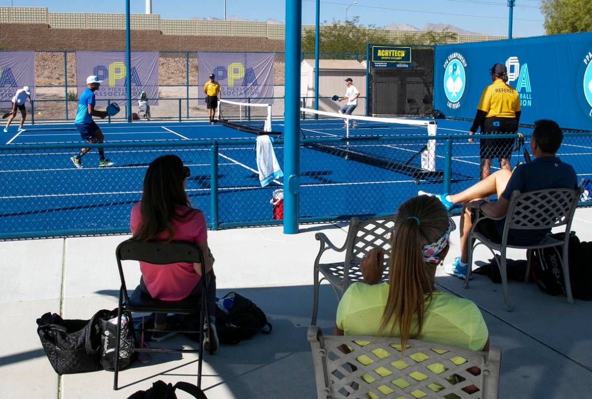 People watch the 2020 Pro Pickleball Association tournament on Thursday, Oct. 22, 2020, in Las ...