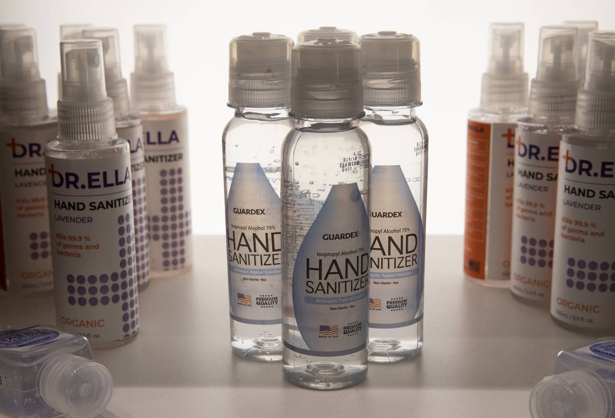 Hand sanitizer for sale at the COVID-19 Essentials store in the Forum Shops at Caesars Palace i ...
