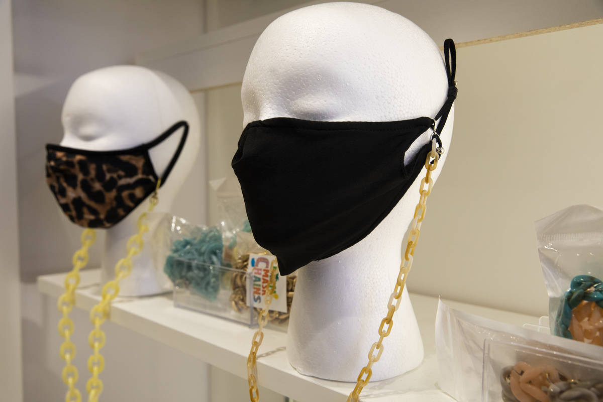 Mask chains for sale at the COVID-19 Essentials store in the Forum Shops at Caesars Palace in L ...