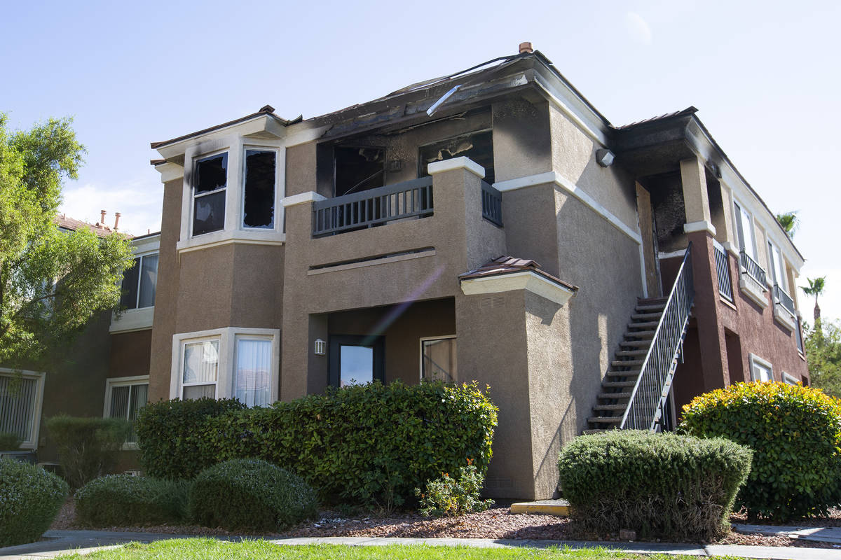 A burned apartment in a complex at 10115 Jeffreys Street, near South Eastern Avenue and St. Ros ...