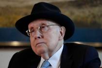 FILE - In this Feb. 19, 2020, file photo former U.S. Sen. Harry Reid listens during an intervie ...