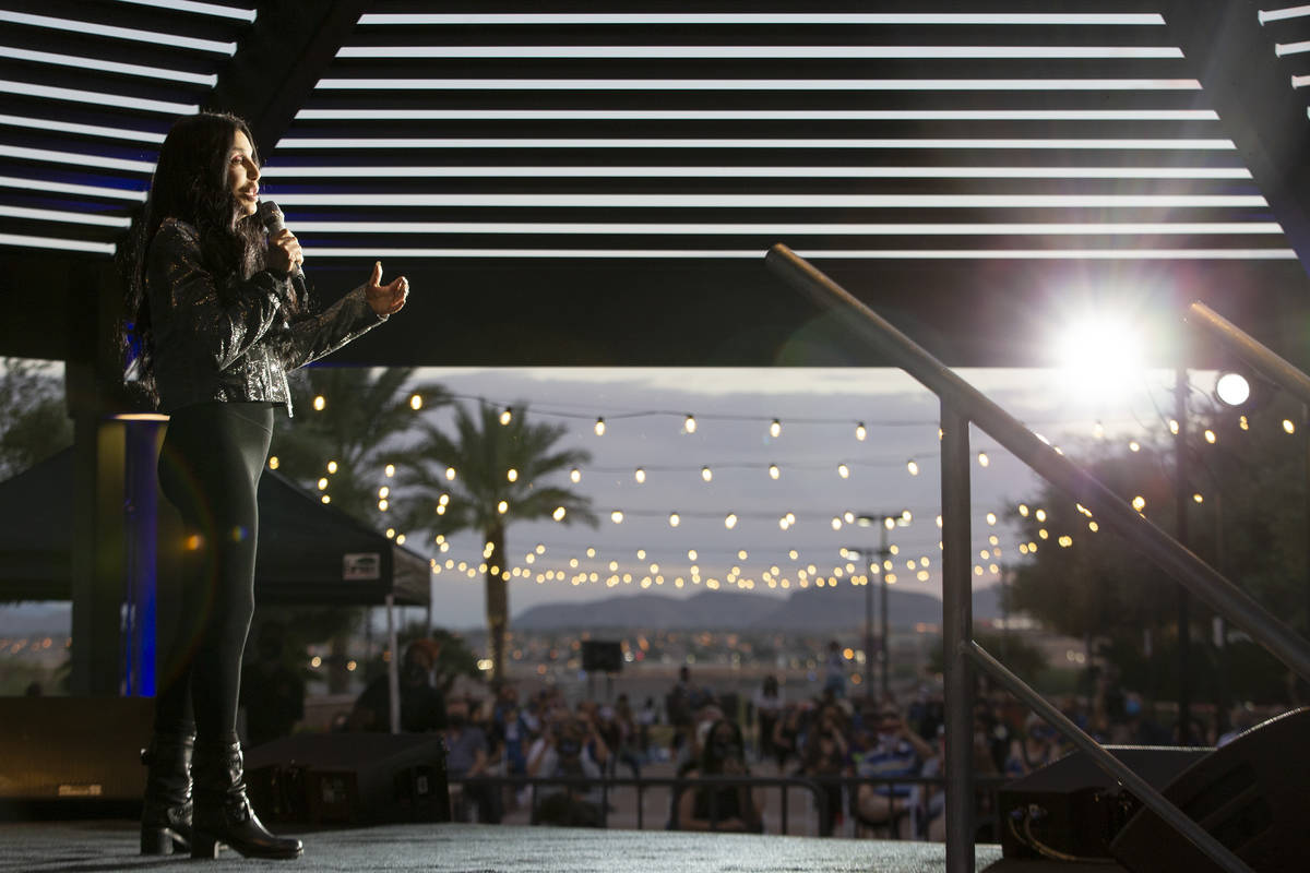 Cher encourages the audience to vote for Joe Biden and Kamala Harris at a voter mobilization ev ...