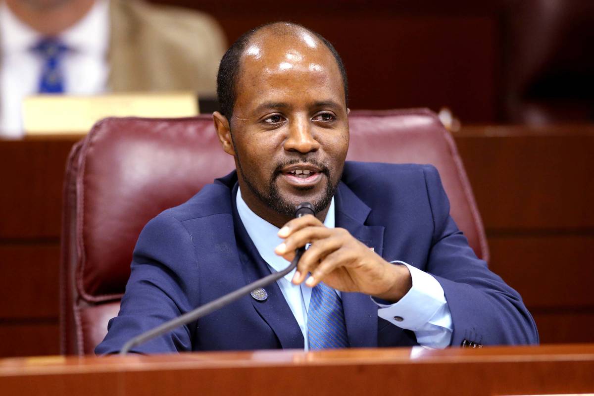 Assemblyman Alexander Assefa, D-Las Vegas, asks a question during an Education Committee meetin ...